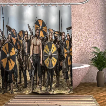 

Vikings Shower Curtain Eco-friendly Modern Fabric polyester Custom Bath Curtains Home Decor Curtains