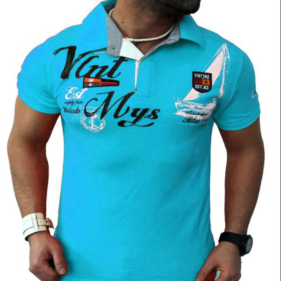 ZOGAA размера плюс, мужские повседневные рубашки поло для отдыха, мужские хлопковые рубашки с коротким рукавом, летние мужские рубашки поло, мужская одежда - Цвет: lake blue