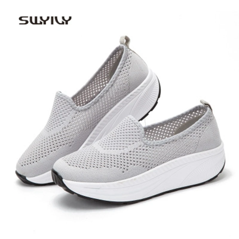 SWYIVY Women Toning Shoes Weaving Breathable Platform Swing Shoes 2018 New Summer Hollow Ultra-light Female Lazy Slimming Shoes