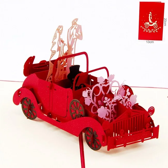 3D всплывающие романтическое приглашение на свадьбу любовник День Святого Валентина открытки, поздравительная открытка лазерная вырезка своими руками новогодний декор подарки - Цвет: wedding car