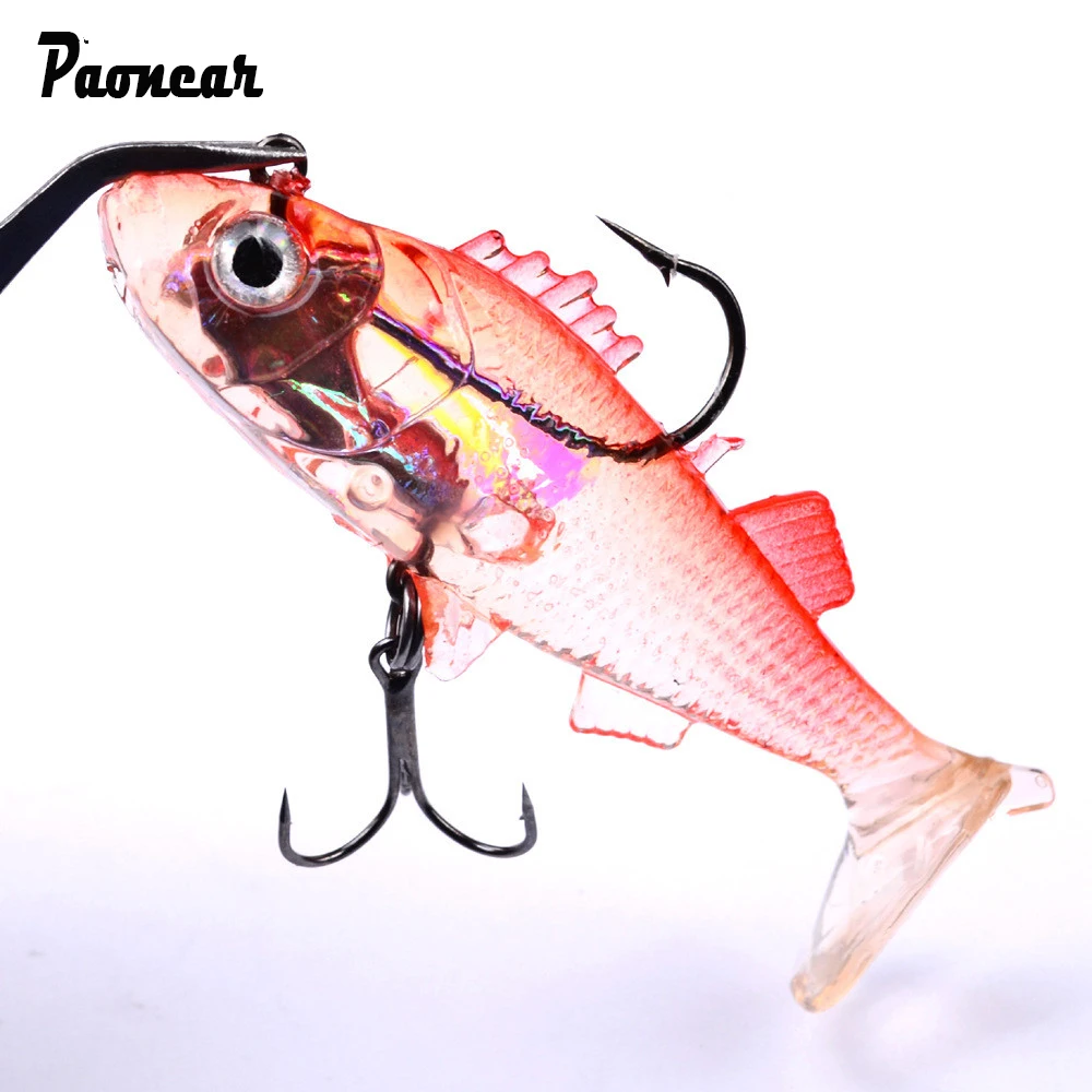 3Pcs 7.6cm 15.7g 3D Eyes With 2 Fishing Hooks Lead Fishing Lures With T Tail Soft Fishing Lure