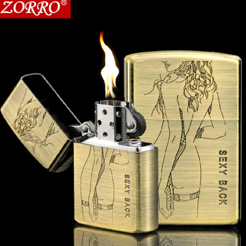 ZORRO Сексуальная задняя керосиновая Зажигалка красота травление Чистая медь