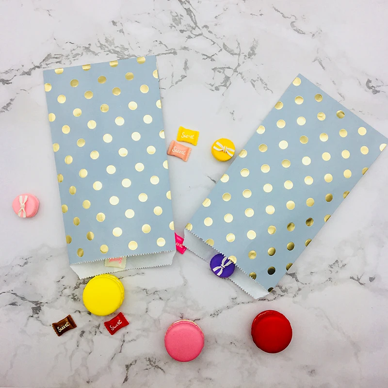 

150pcs Gray with Foil Gold Polka Dot Paper Bag Cake Dessert Home Party Candy Snack Treat Bags Kid Birthday Baby Shower Decor Bag