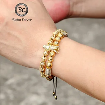 

Fashion Gold Skull Pave Setting CZ Crown Luxury Bracelets for mens women Charm bracelet Handmade Ball homme jewelry dropshipping