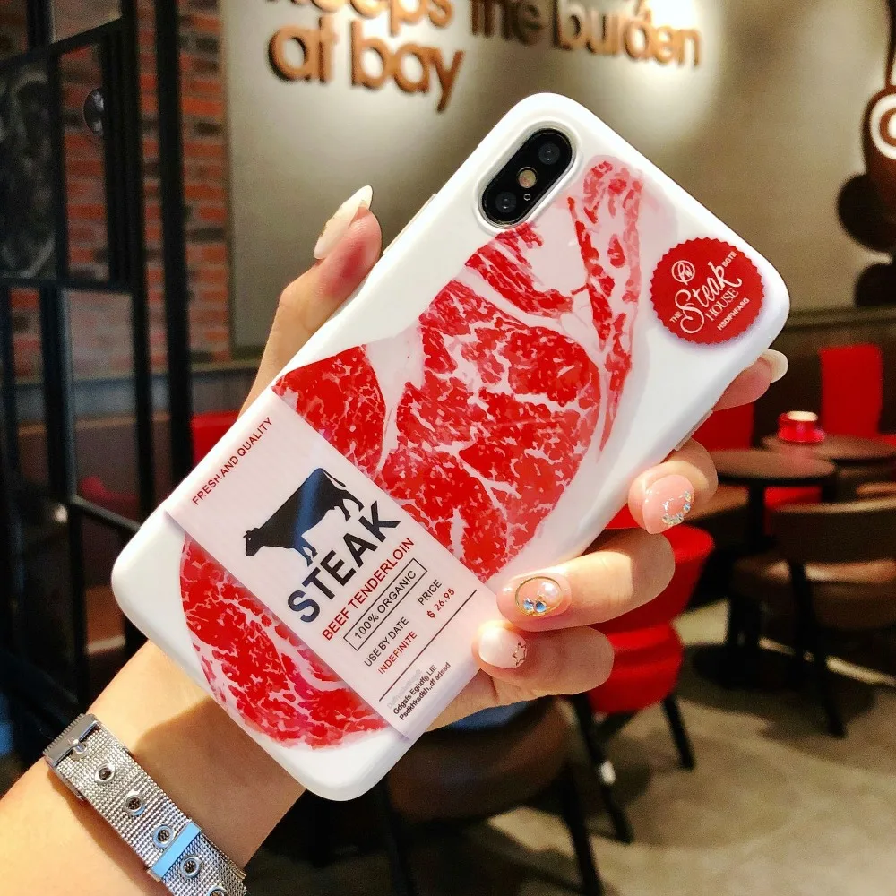 

IMD half-pack beef salmon pattern food Apple X mobile phone shell iPhone 7/8 plus soft silica gel shell female 6
