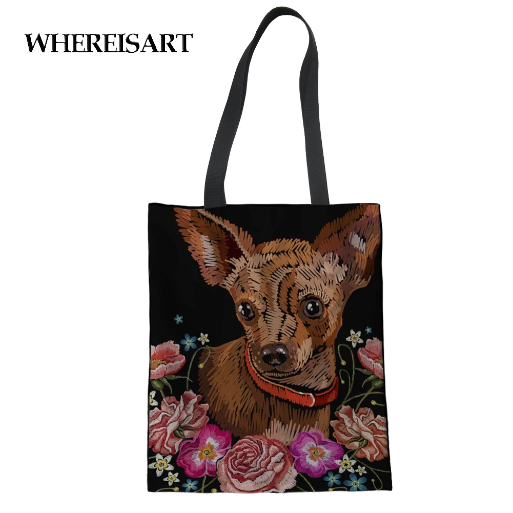 WHEREISART милые принты Чихуахуа Женская Складная хозяйственная сумка складная сумка сумки на плечо эко многоразовая сумка для продуктов сумка