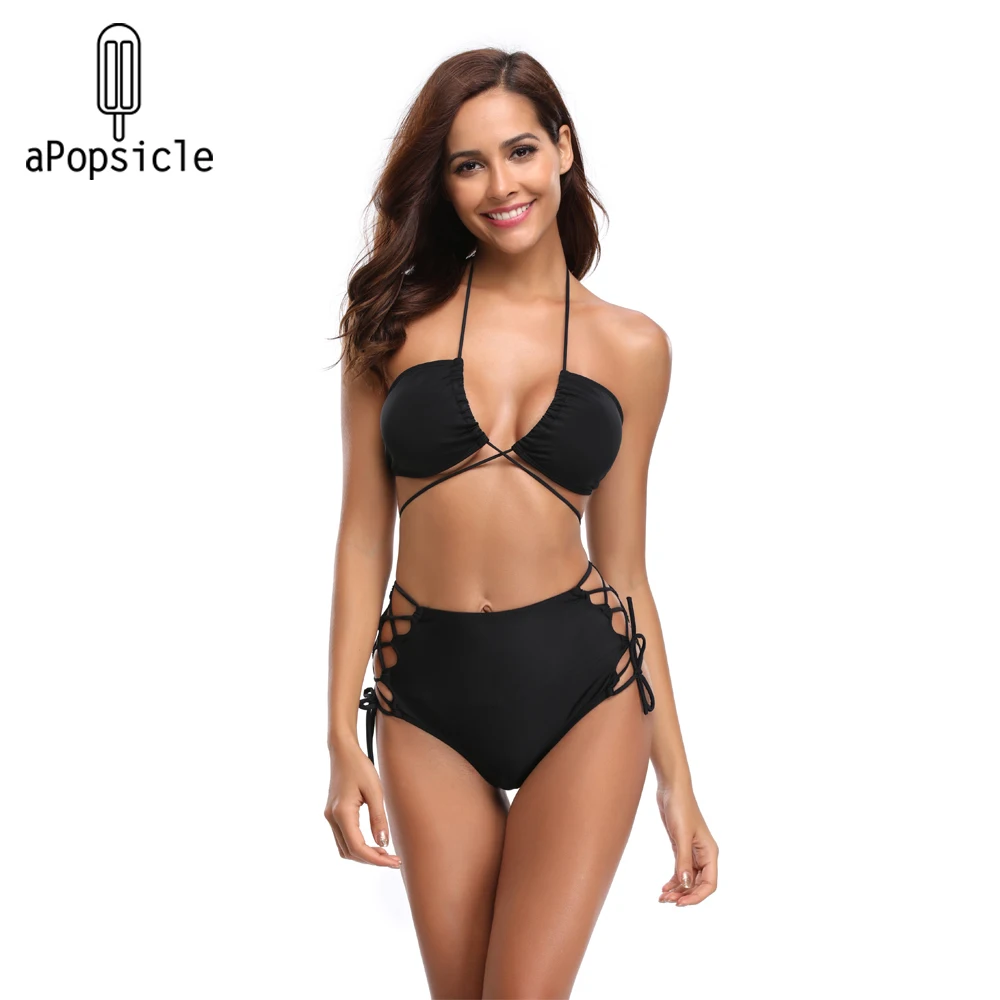 

Black String Cross Bottom Women'S Bikini Sexy Hollow Deep V Front Bikini Top Unique Design Swimsuits Versatile Wearing Options