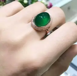 Натуральный зеленый халцедон кольцо природных драгоценных камней кольцо S925 серебро модные роскошные большие круглые для женщин вечерние