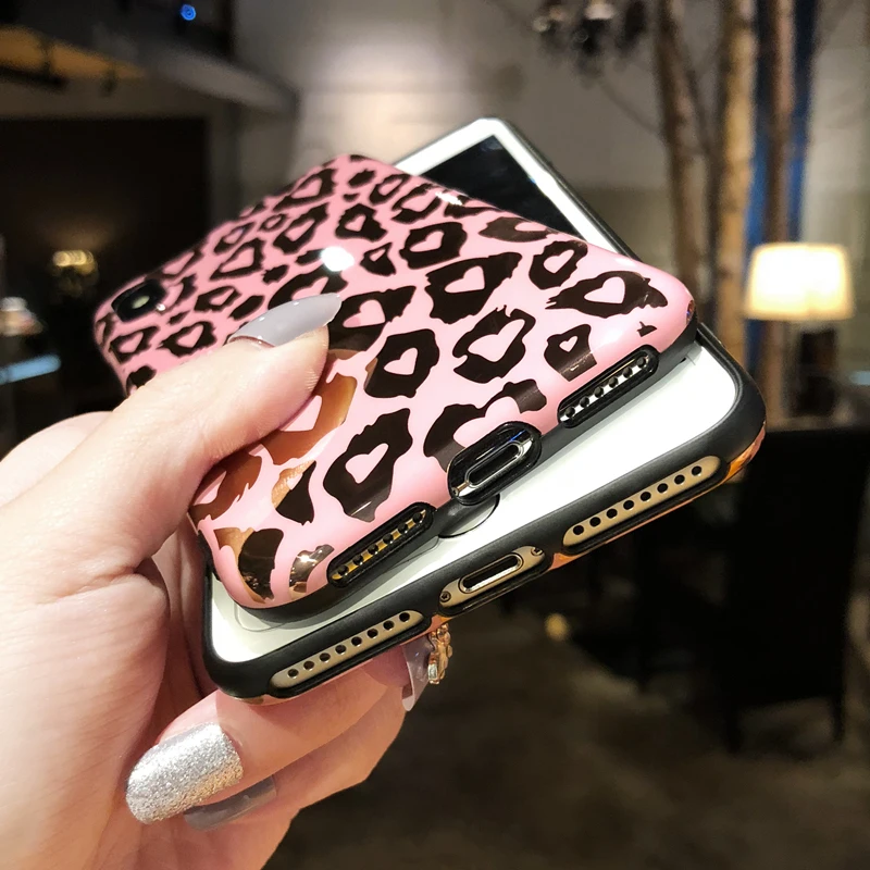 Модный Блестящий комплект одежды для девочки с леопардовым принтом 3D подставка со стразами с меховыми помпонами для шнурки Мягкая обложка чехол для iphone MAX XS XR 6 7 8 plus X чехол для телефона чехол s