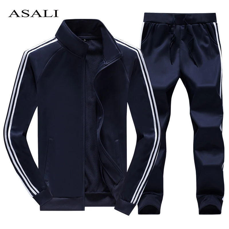 

ASALI Mens Tracksuit Striped Autumn 2019 Casual Set Men Zipper Jacket+Pants 2 Piece Sets Men's Sportswear Sweat suit Man Outwear