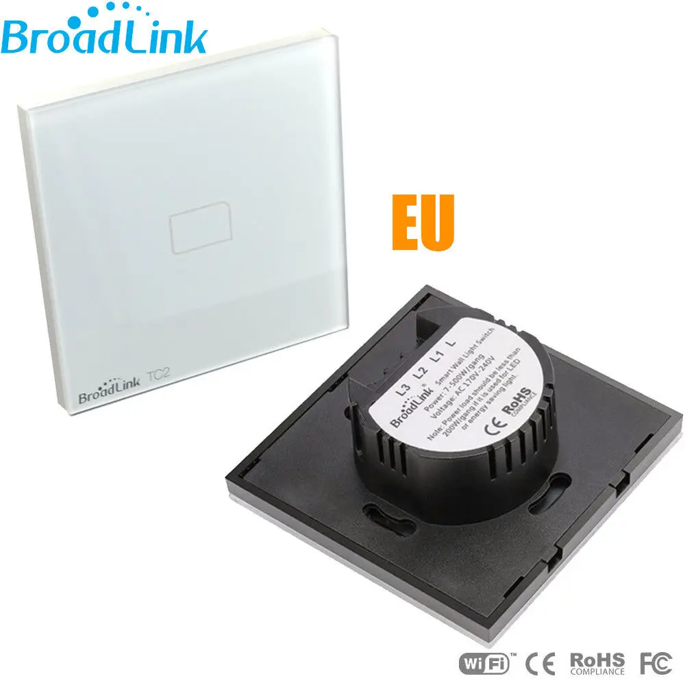 BroadLink TC2 EU Standard 1 Gang Way Touch Panel Wifi Wireless Remote Control Smart Wall Light Switch for Home Domotica | Электроника