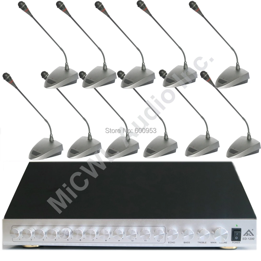 MiCWL برو 1to 12 مكتب مؤتمر معقوفة ميكروفون ميكروفونات نظام 12 اجتماع Mic 5 متر كابل 12 حجم زر التحكم صدى باس