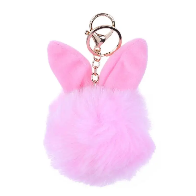 

Trinket rabbit Bunny Rabbit keychain Pompon Fluffy Women Rabbit Ear Fur Ball Key Chain Rings Bag femme Pom Pom key ring