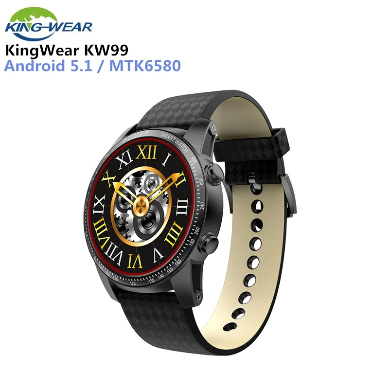 

KingWear KW99 3G Smartwatch Bluetooth 4.0 Phone Android 5.1 1.39 inch MTK6580 Quad Core 1.3GHz 8GB ROM 512MB ROM 8GB