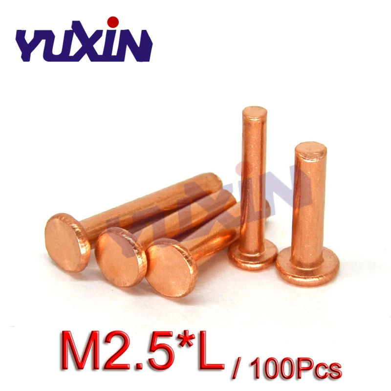 100pcs Brass Solid Rivets Gb109 M2.5*l Flat Head Copper Rivets Solid