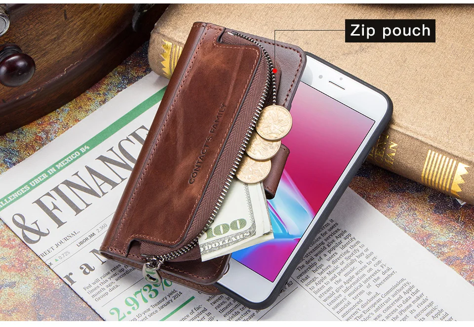 iphone leather case Luxury Crazy Horse Leather Flip Case For iPhone 7 8 Card Holder Cover Coque Fundas For iPhone 7 8 Zipper Coin Pocket Phone Case best iphone cases