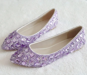 

2019 New Fashion Single Shoes Bling Rhinestone Wedding Shoes Flat Purple Women's Flat Heel Casual Shoes XY-A0176