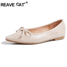 REAVE CAT/Новинка года; женская обувь на плоской подошве; туфли-лодочки с острым носком и бантом; женская обувь; сезон весна-лето; повседневная обувь с бантом; A1614