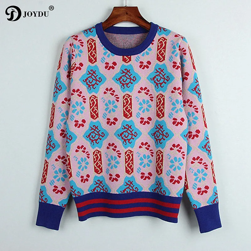 

JOYDU 2018 New Spring Runway Sweater for Women Luxury Gold Thread Embroidery Vintage Pullovers Jumper blusas de inverno feminina