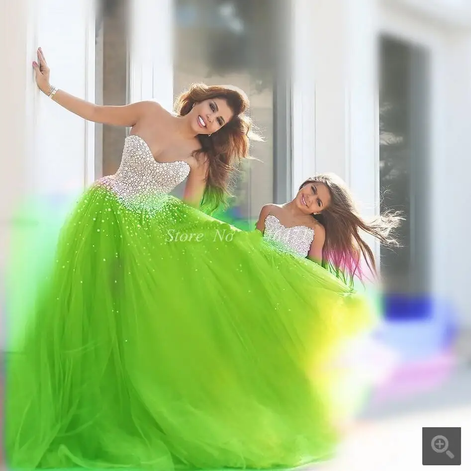 

Sparkly Crystal Beaded Sweetheart Corset Tulle Green Prom Dresses Ball Gowns 2016 Pageant prom Dress For Women
