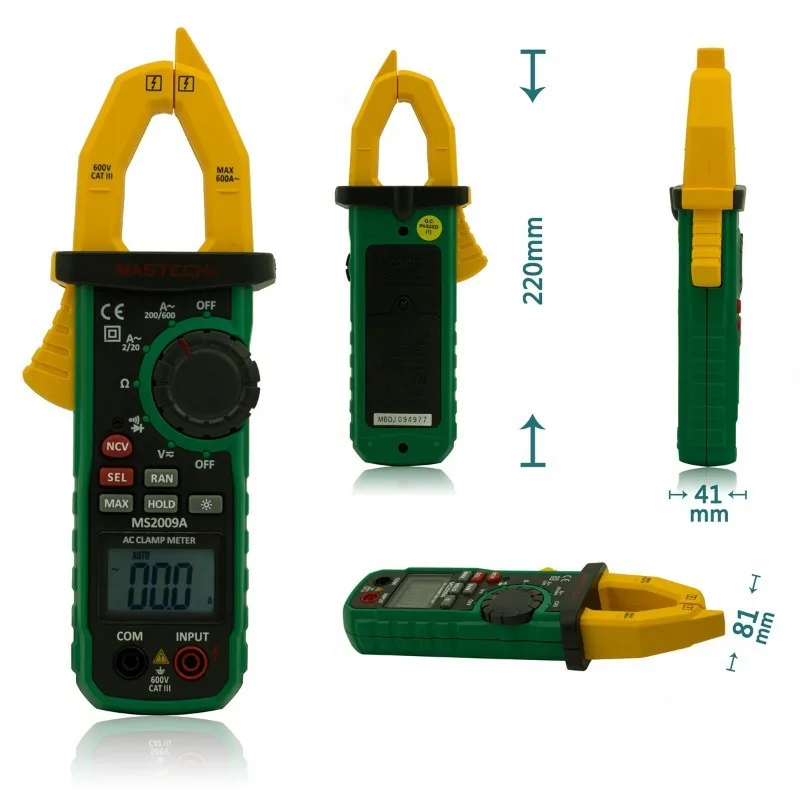 MASTECH AC 600A автоматический переключатель цифровой клещи с бесконтактным детектором напряжения MS2009A