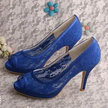 Wedopus MW216 Breathable Blue Lace Bridesmaid Shoes Peep Toe High Heels