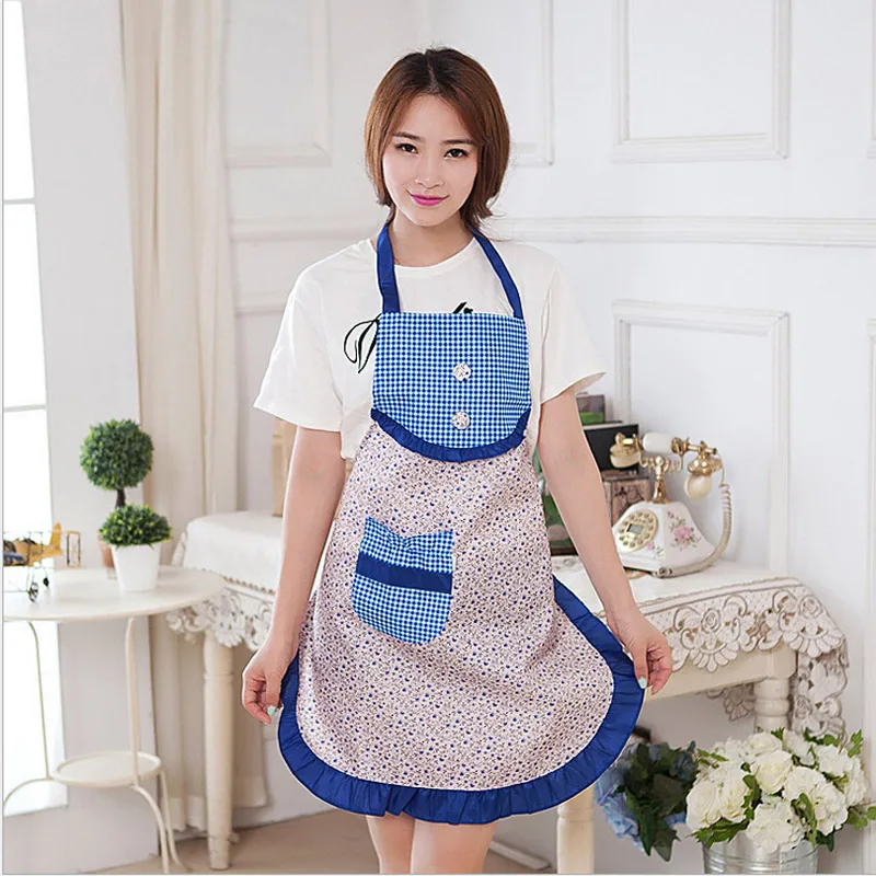 Printed Apron With Pocket Kitchen Cooking Cleaning Waterproof Floral Bib Kitchen Women Aprons 