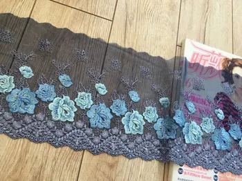 

10yards fine embroidered lace trim, mesh lace trim with blue peony rose, colored tulle lace trim, Sophisticated lace trim