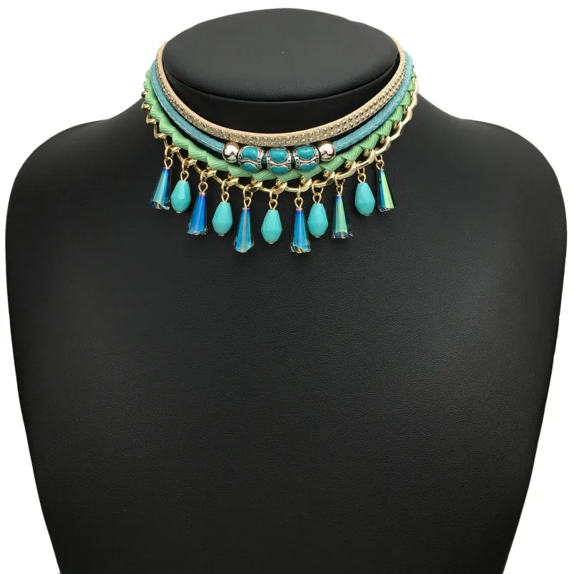 MANILAI Boho Multi layers Leather Charm Crystal Chokers Necklaces For Women Fashion Handmade Beads Maxi Necklaces & Pendants