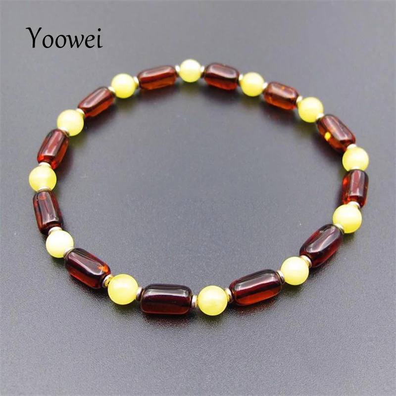 

Yoowei Natural Amber Bracelet for Special Gift 5mm Baltic Original Genuine Amber Beads Unisex Jewelry Party Stretch Bijoux Jewel