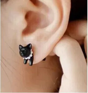

Black Punk Cool Simple Stereoscopic Cat Kitten Impalement Lady Stud Earring 1317