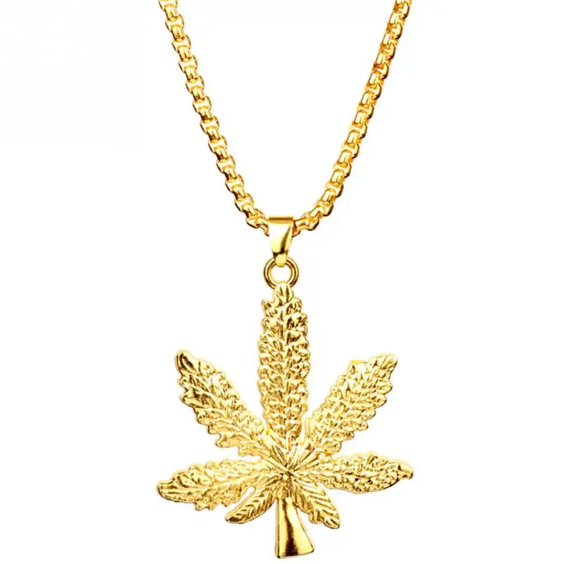 

Women Fashion Necklace Gold Silver Plated Cannabiss Small Weed Herb Charm Maple Leaf Pendant Necklace Hip Hop Jewelry