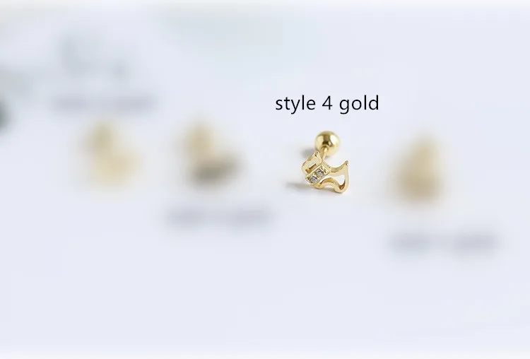 1piece style4 gold S925 стерлингового серебра серьги простой циркон шпилька в виде собаки серьга-винт серьги кости ногтей Модные солнцезащитные очки оптом, jewely - Окраска металла: 1piece style4 gold