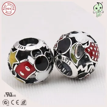 

Hot Sale High Quality Lovely Enamel 925 sterling silver Mickey Minnie Charm For Bracelet