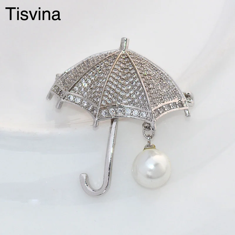 

Tisvina Cute Umbrella Pearl Brooches for women jewelry Sweet Corsages Sweater Suit Accessories Pins Pins Brooch Jewellery New
