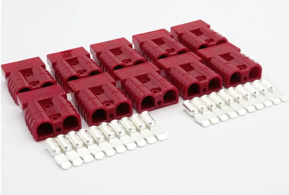

10sets 600V 50A gray red SB50 Plug Connector Double Pole copper Contacts Solar Panels Caravans Battery T Handle Anti dust cover