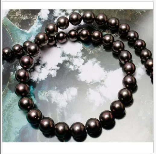 

stunning AAA 9-10mm tahitian black red pearl necklace 18inch 925 silver