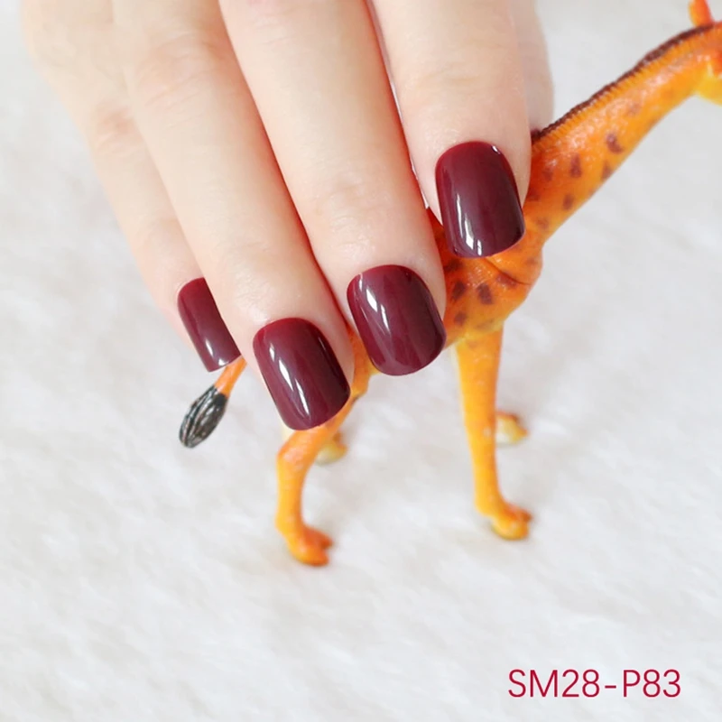 

New Hot fashion grape red high quality glossy short nail fake nail candy solid color 24 pcs P83