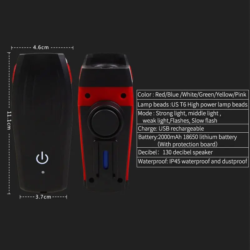Perfect WEST BIKING Front Bike Light Cycling Headlight 2000mAh 5 Modes Bicycle Flashlight With 130 db Speakers Horn T6 Bike lamp Torch 4