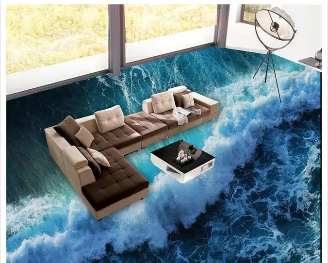 

Custom photo Waterproof floor wallpaper 3 d sea waves the living room 3d mural PVC wallpaper self-adhesion floor wallpaer