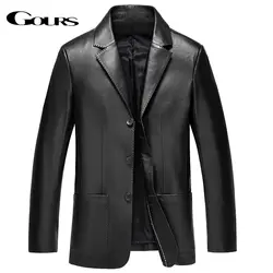 Gours зима пояса из натуральной кожи куртка для мужчин модный бренд кожаный костюм пиджаки женщин черный овчины куртки и пальт