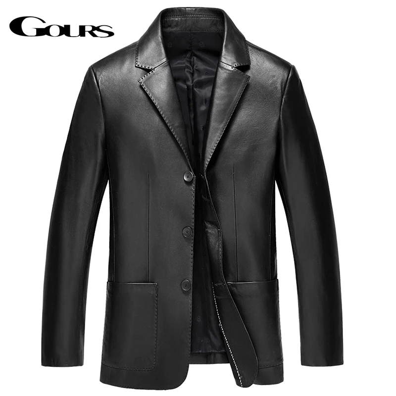 

Gours Winter Genuine Leather Jacket for Men Fashion Brand Leather Suit Blazers Black Sheepskin Jackets and Coats New 4XL