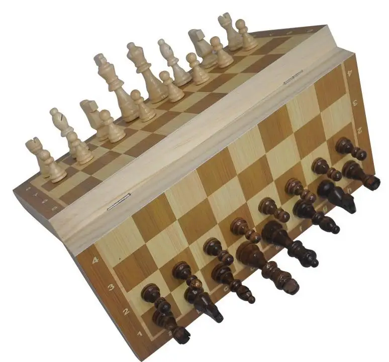 Portable Magnetic wood folding board solid chessman inlining packaging wooden chess