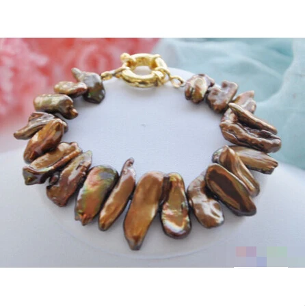 

P4230 8" 22mm Coffee Dens Biwa Freshwater Pearl Bracelet @^Noble style Natural Fine jewe SHIPPING new >>free shipping