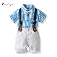 Tem doger/комплекты одежды для маленьких мальчиков коллекция года, летняя одежда для новорожденных, одежда рубашки в полоску+ шорты, комплект из 2 предметов, Одежда для новорожденных мальчиков