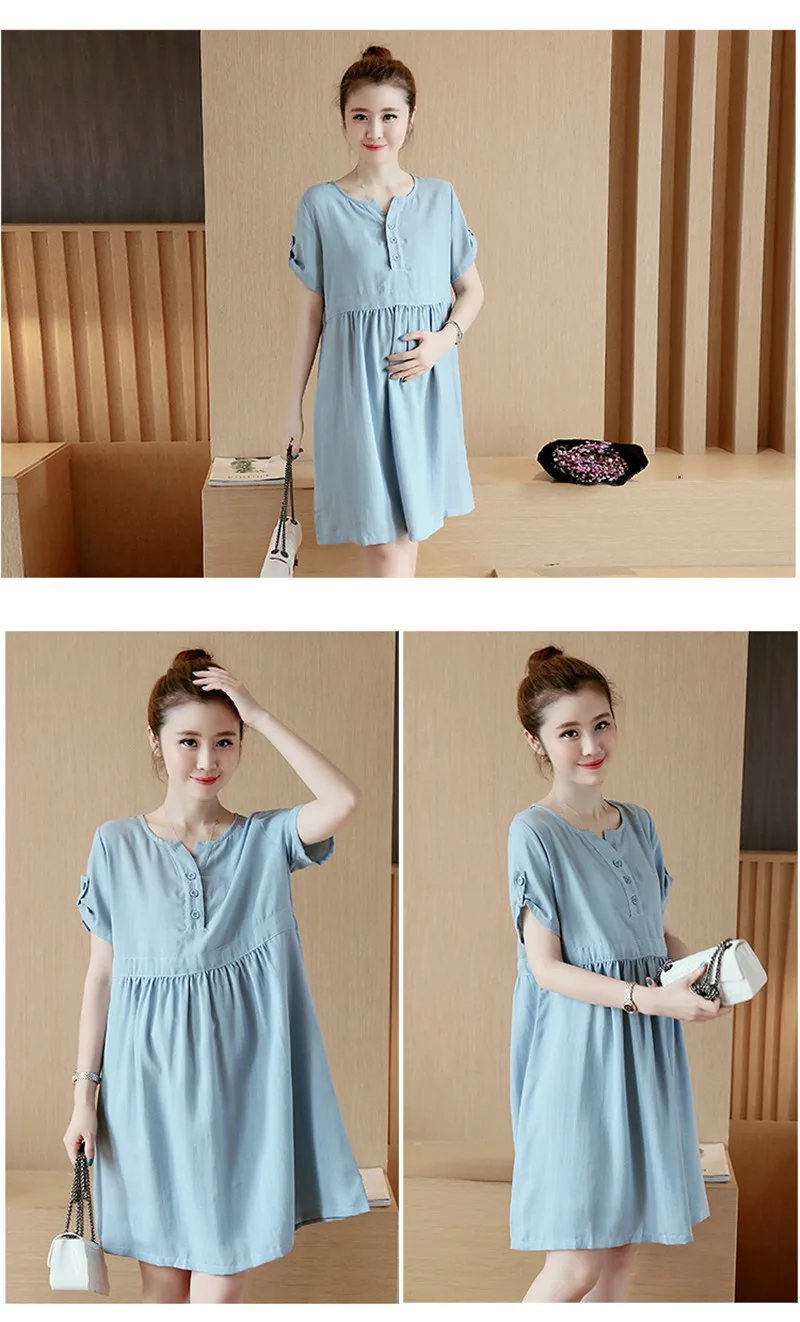 maternity dress linen nursing pregnance v-neck clothes breast