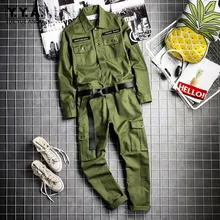 Модный мужской хип-хоп цельный комбинезон-карго с длинным рукавом, уличная одежда для мужчин, джоггеры, комбинезон с поясом, карманы, Рабочие комбинезоны, брюки