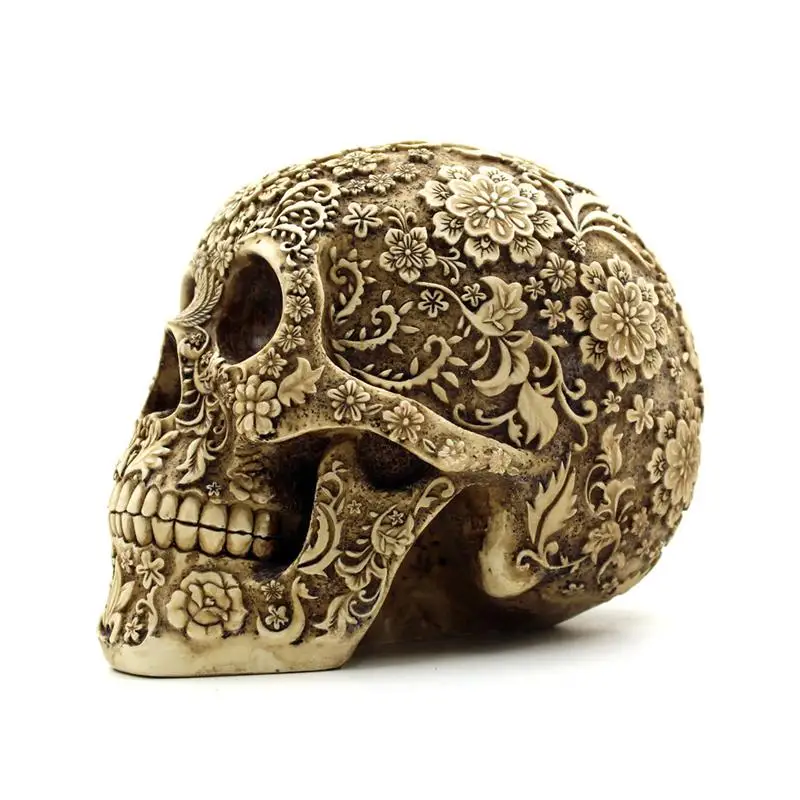 1pcs Skull Ornaments Creative Delicate Flower Decorative Resin Bone Skull Decor for Home Party Bar Table Halloween Decorations