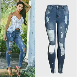 Плюс Размеры 2018 пикантные рваная уличная одежда повседневные джинсы для Для женщин джинсовые зауженные джинсы Рваные джинсы для Для женщин