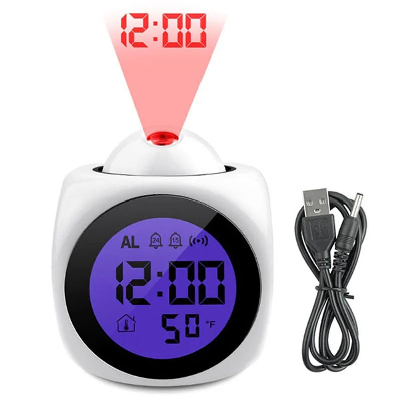

Projection Alarm Clock With Led Lamp Digital Voice Talking Function LED Wall Ceiling Projection Alarm Snooze Temperature Display